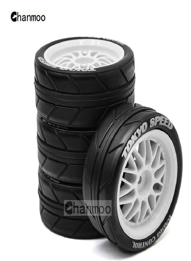 Chanmoo 1/10 RC On Road Tires And Plastic Rally Wheels 12mm Hex Drift Tyres For 1:10 Scale Racing Touring Street Car Tamiya TT01 TT02 XV01 TA06 A959 144001 HPI KYOSHO HSP PTG2 Traxxas 4PCS (White) - Image 5